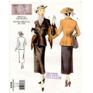 Vintage ©1948 Reproduction Vogue 2339 Couture Jacket & Skirt Suit - Size 6-8-10